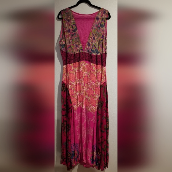 The Territory Ahead 100% Silk Boho Patchwork Pattern Maxi Dress Size 14 - Picture 2 of 8